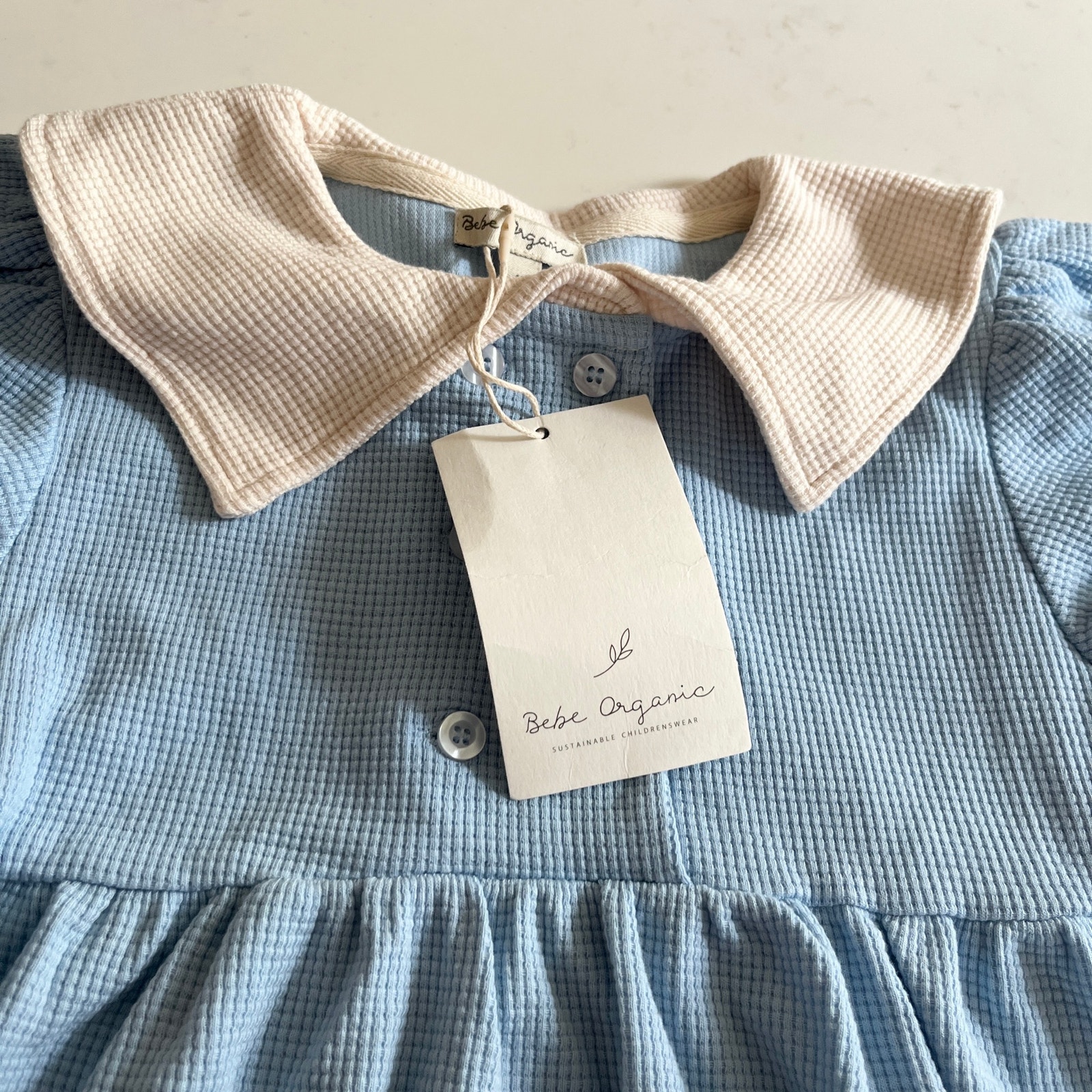 Bebe Organic Flora Dress Girls Size 4 Nwt Blue Sailor Collar Timeless — image 5 of 8